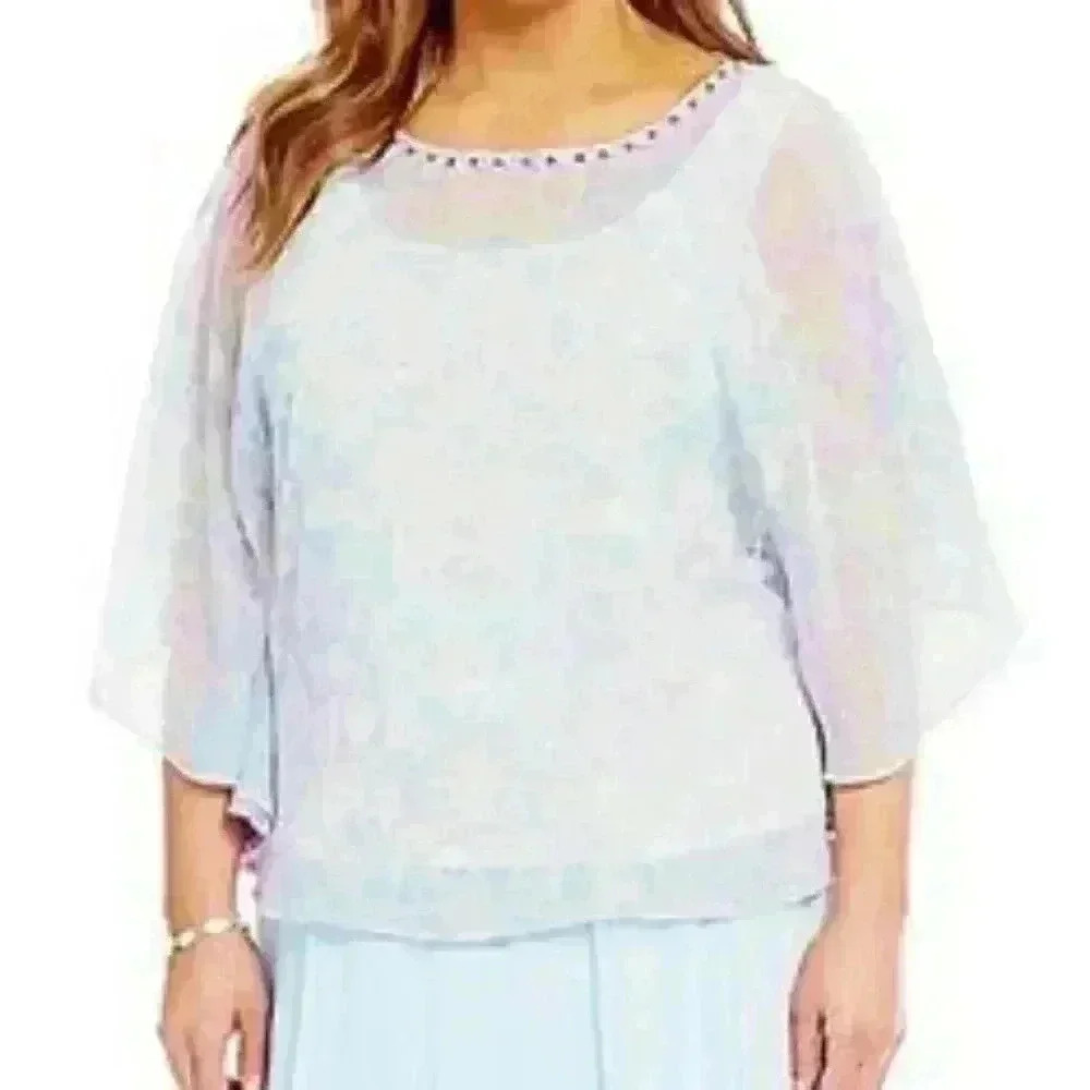 RUBY RD Ladies Poncho style blouse Size PM Pale Pastel Colors